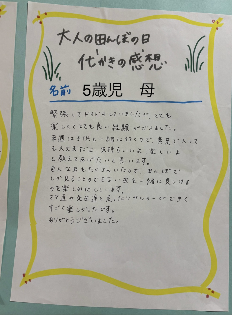 保育教諭体験（代掻き）5歳児 母